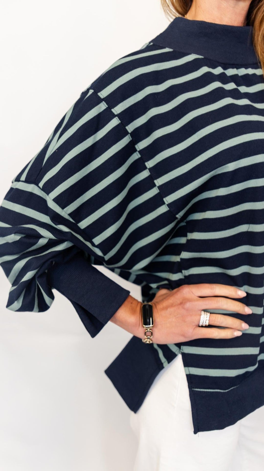 Striped Mock Neck Sweatshirt