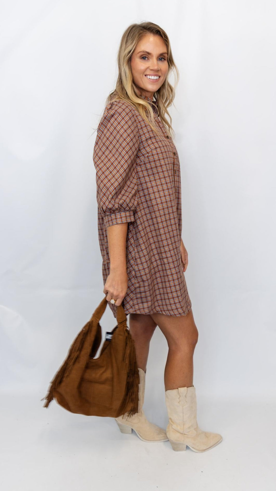 Plaid Button Down Shirt Dress