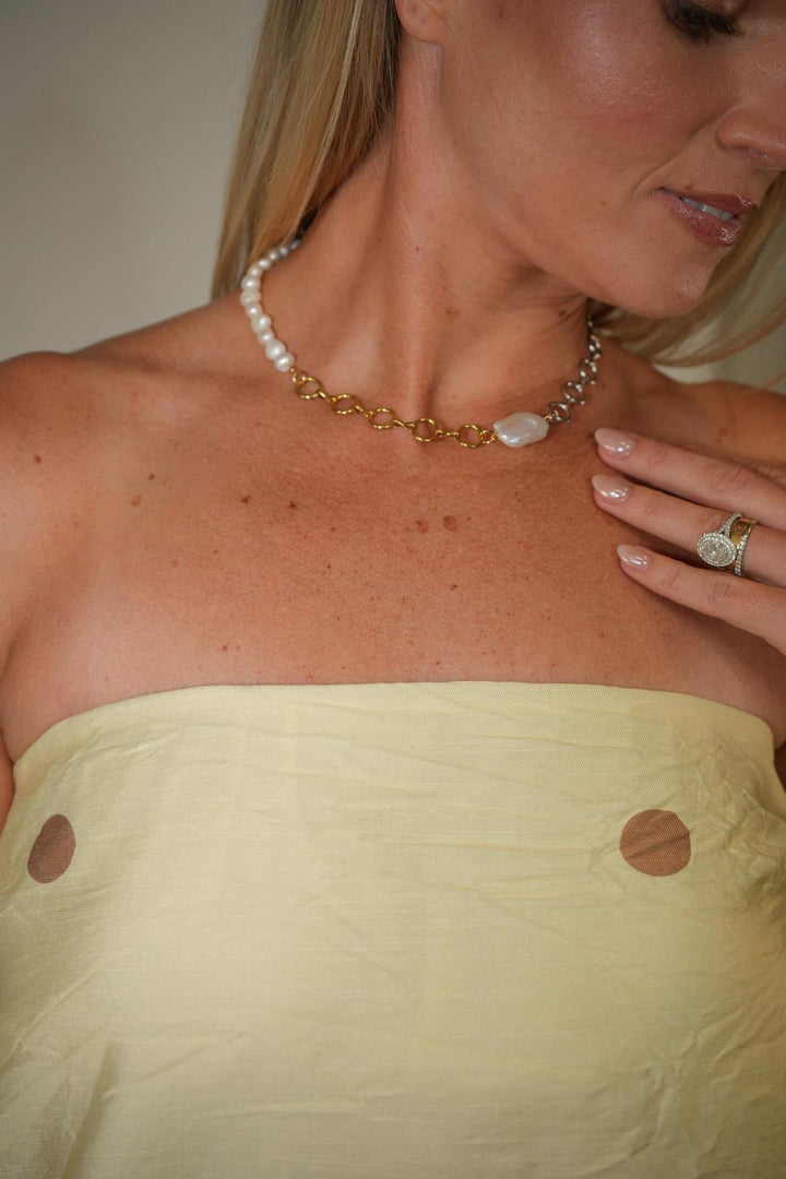 Mixed Metal Pearl Necklace