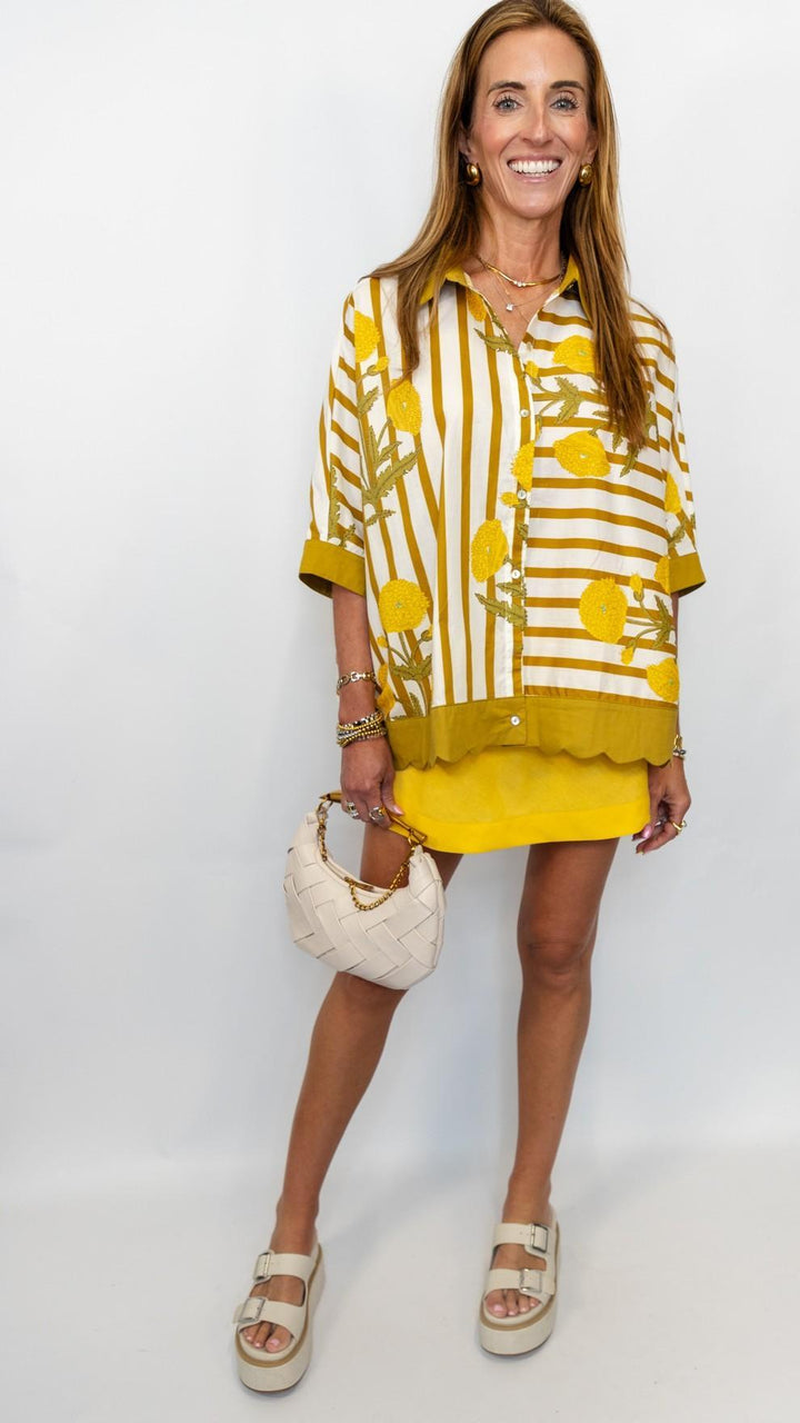 Mix Floral Stripe Button Down