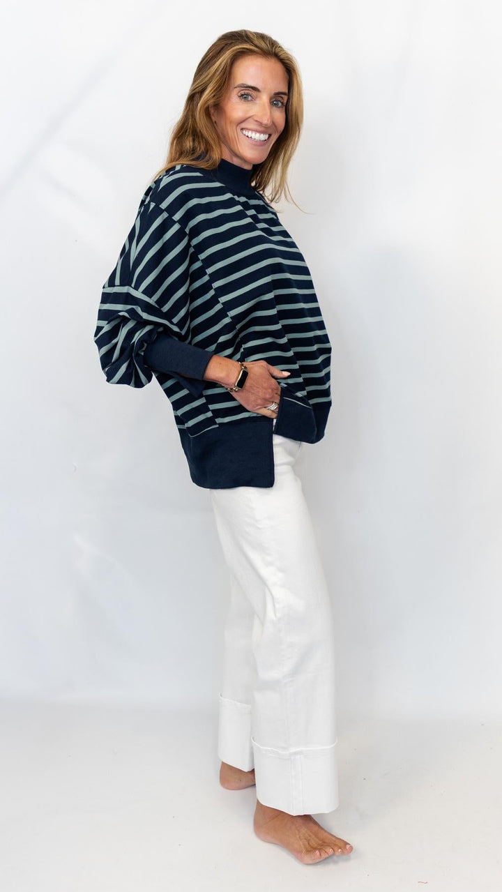 Striped Mock Neck Sweatshirt