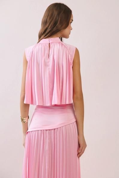 Pink Pleated High Neck Top
