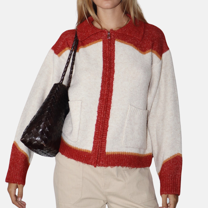 Oatmeal Red Fishing Cardigan