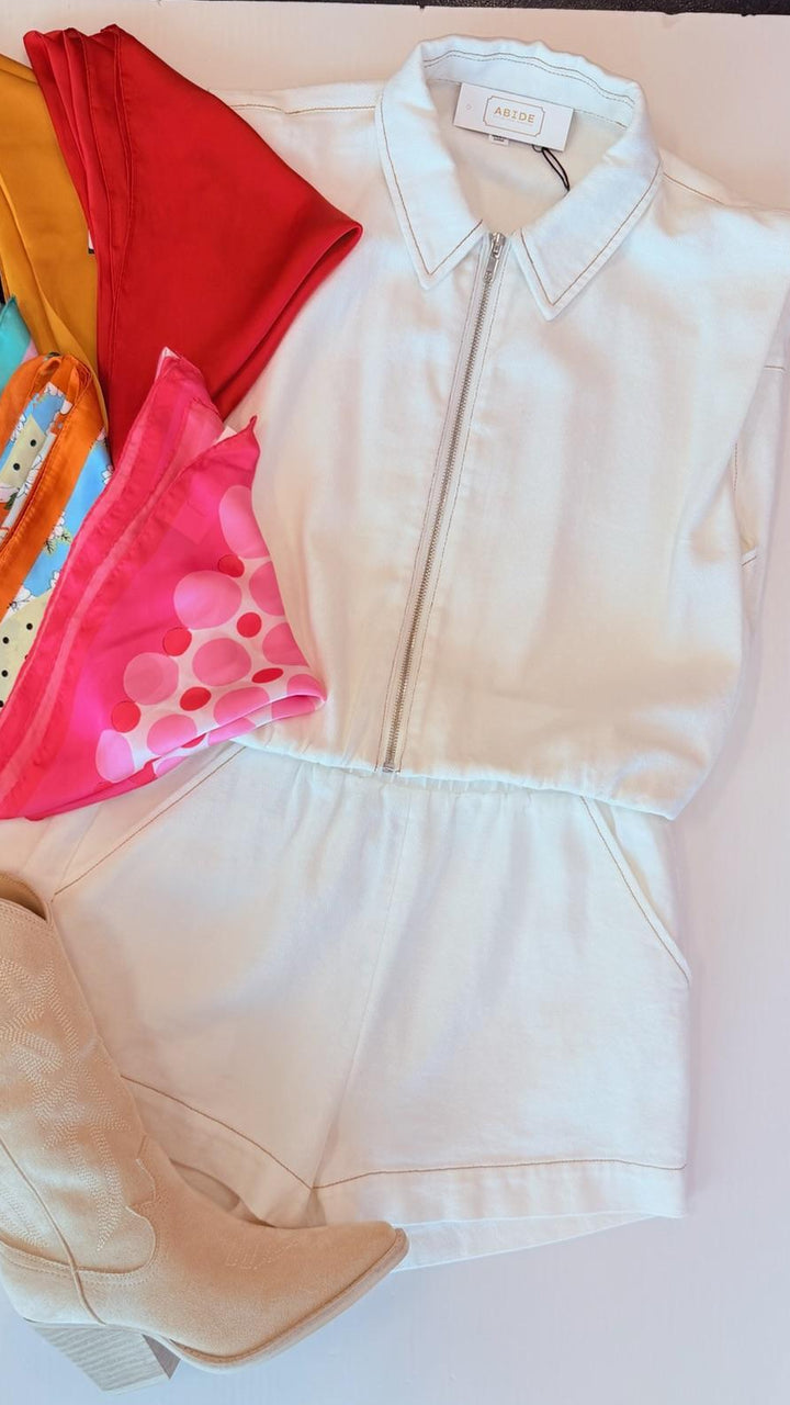 White Denim Shorts Set