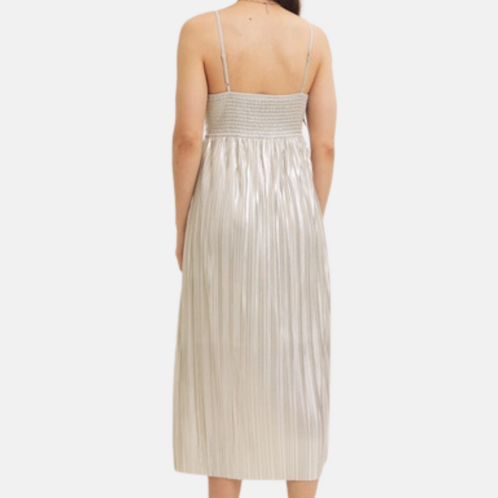 Metallic Pleated Midi Dress