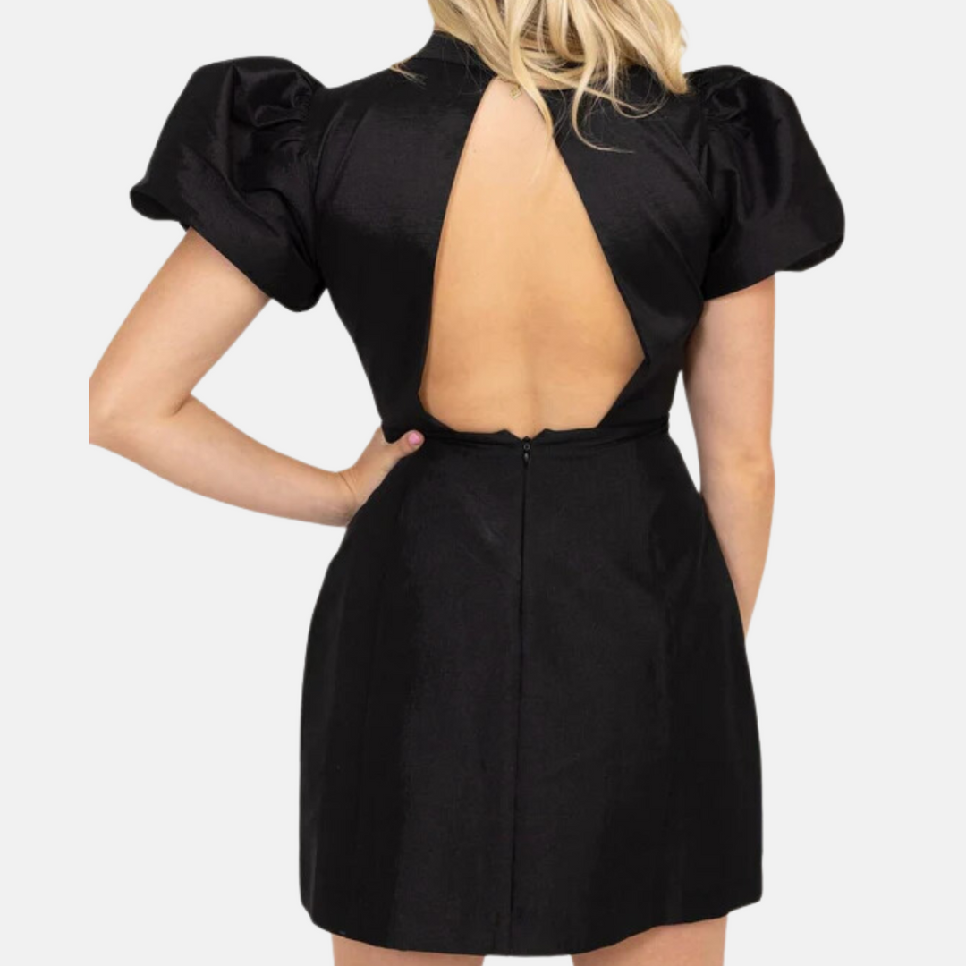 Taffeta Puff Open Back Dress