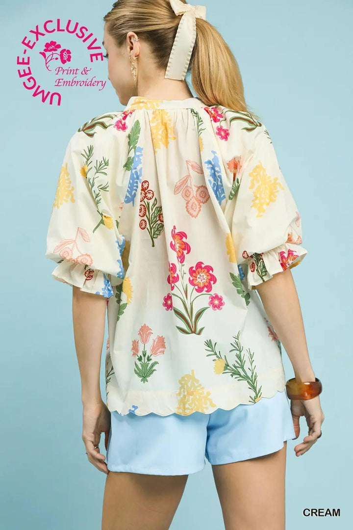 Multi Flowers Raglan Puff Top