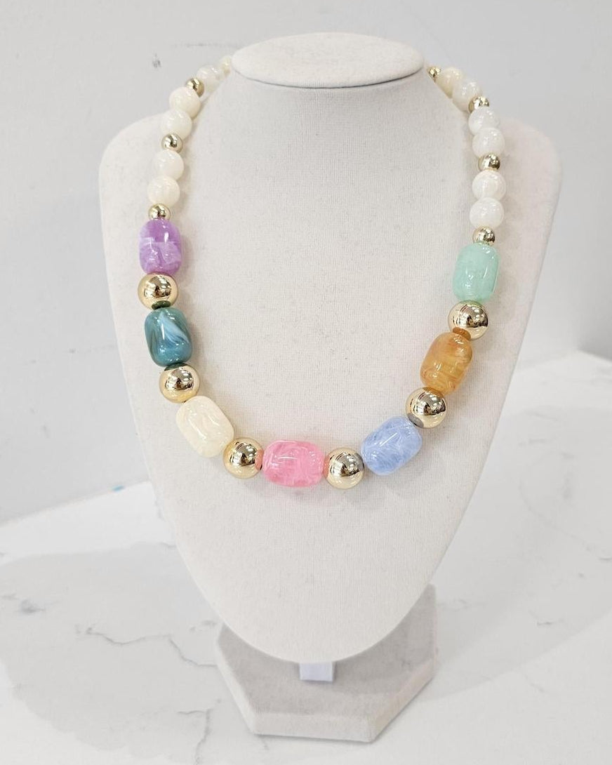 Bright and Chunky Statement Necklace Multi & Ivory