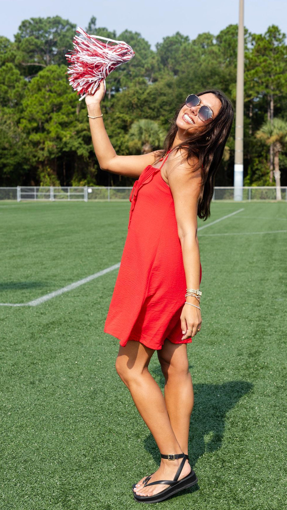 Ruffle Bib Tie-Front Mini Dress