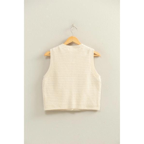 Cream Textured Vest Buttons Pockets