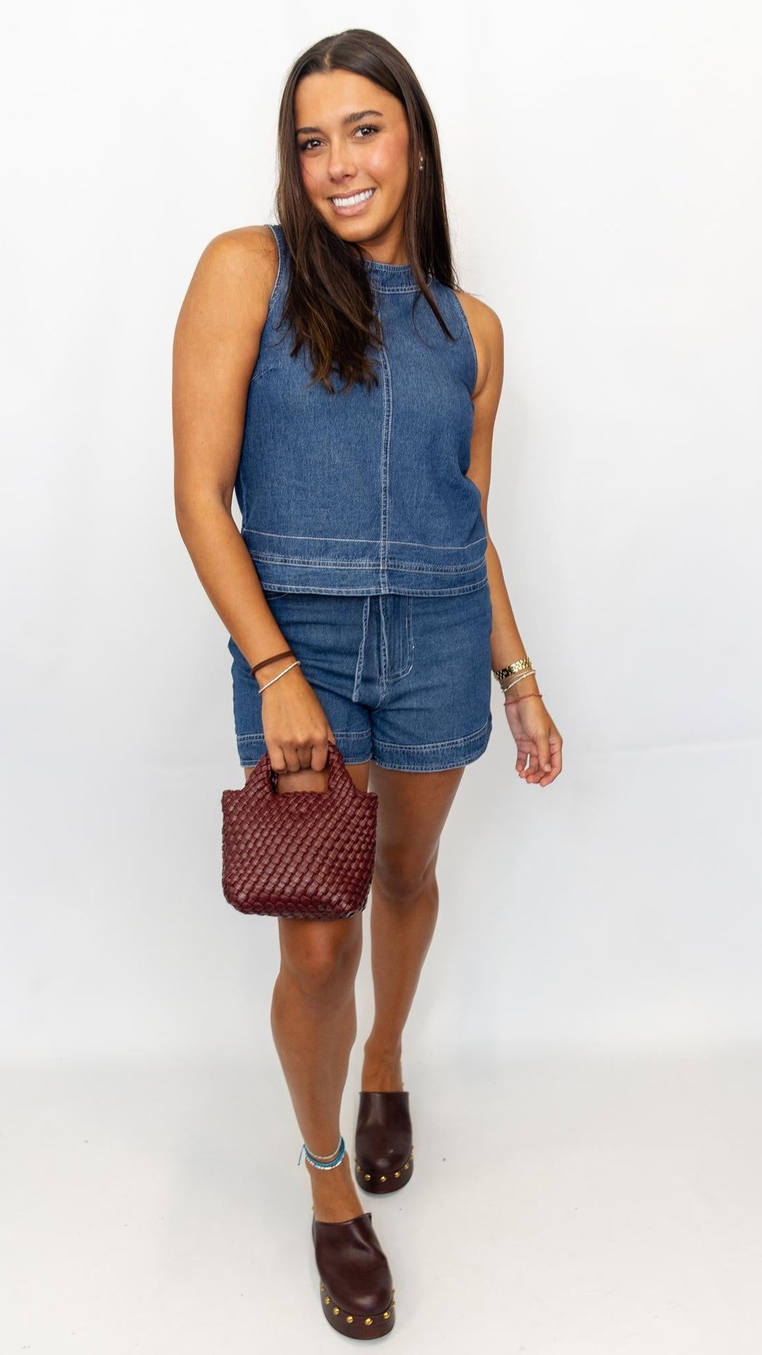 Stretch Denim Top & Shorts Set