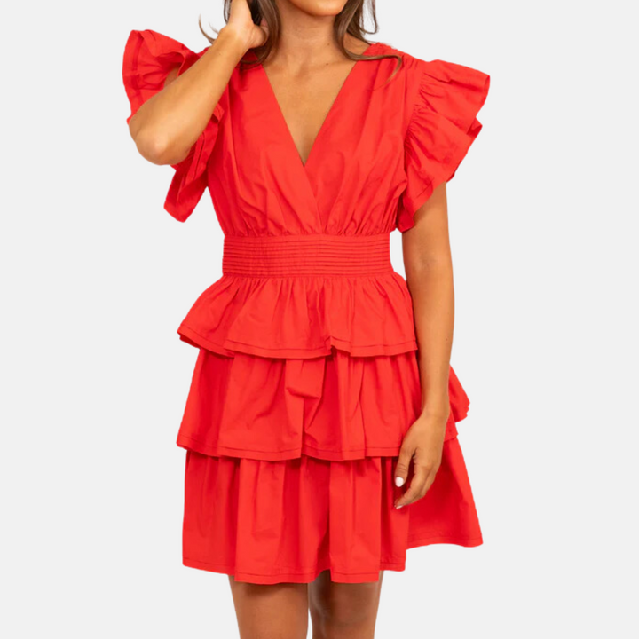 Solid Wrap Ruffle Dress