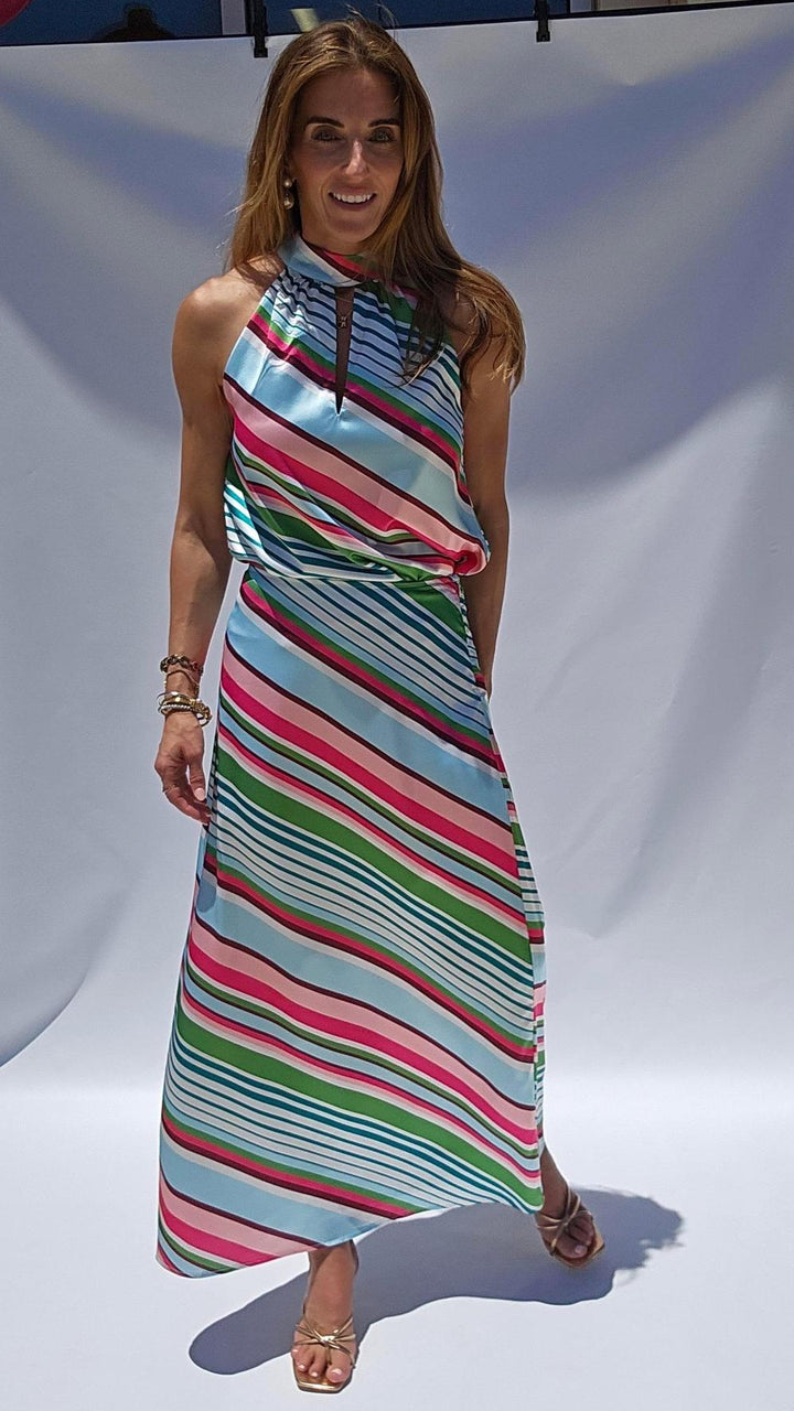 Multi Stripe Satin Skirt