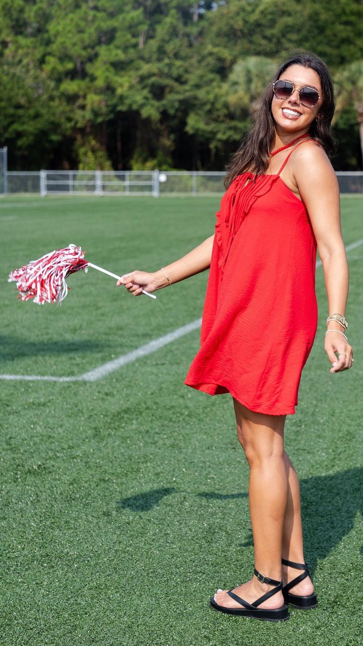 Ruffle Bib Tie-Front Mini Dress