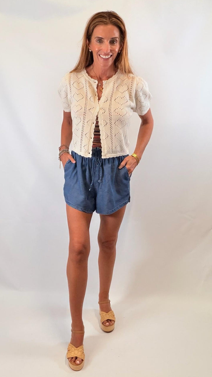 Pointelle Puff Cardigan
