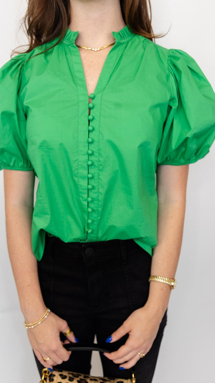 Ruffled Collar Puff Sleeve Blouse