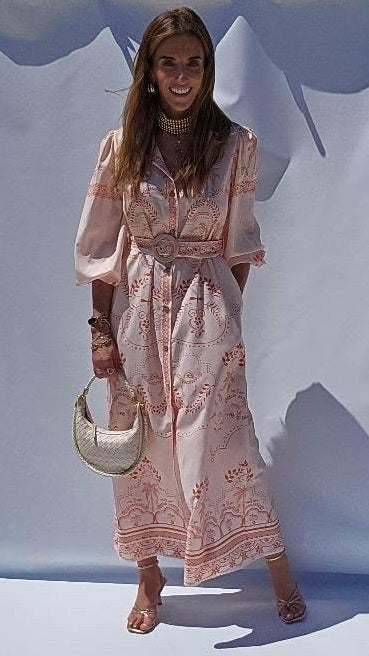 Peach Puff Sleeve Belted