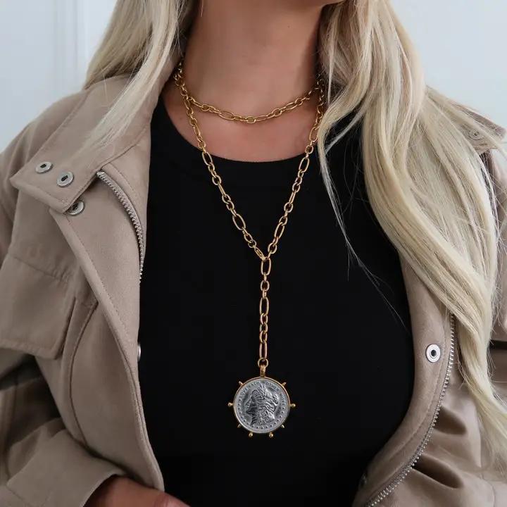 Two Toned Wrap Around Coin Necklace