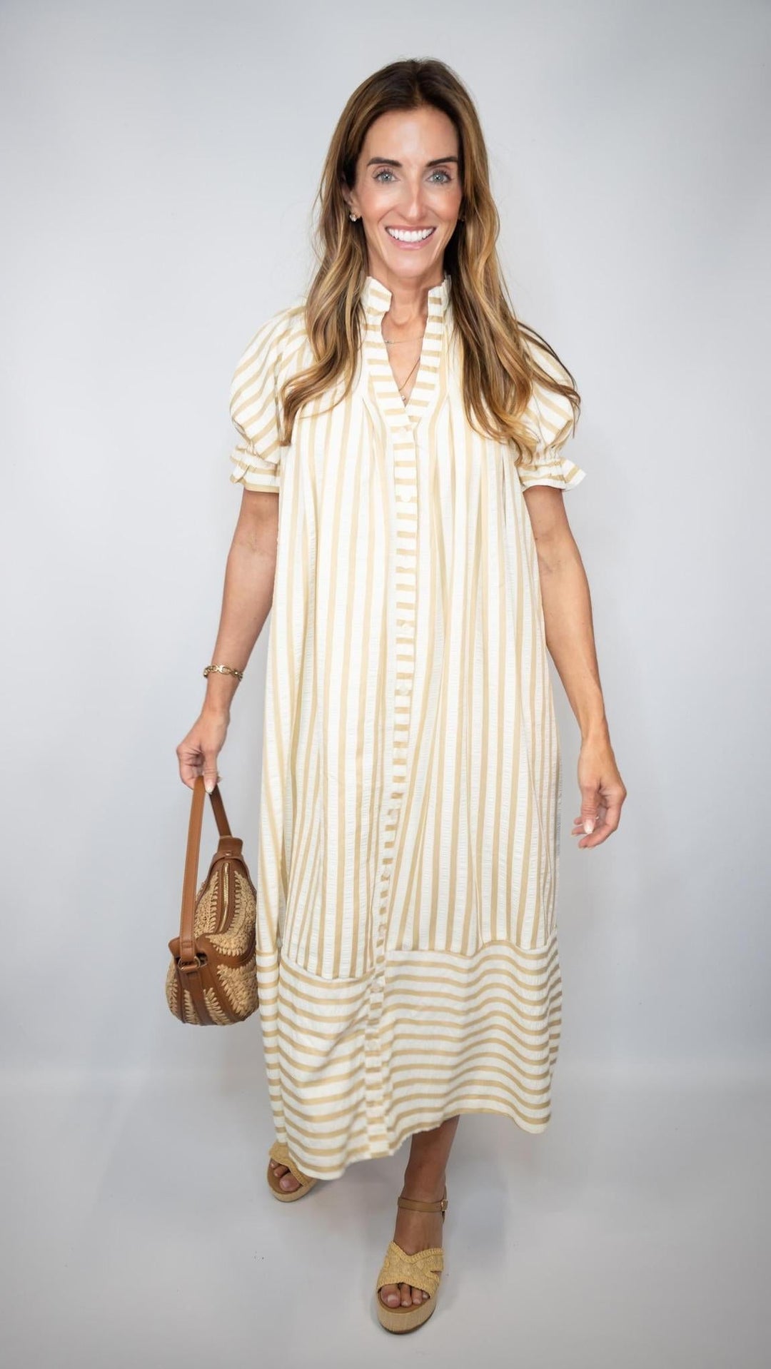 Striped Button-Down Dress Belt