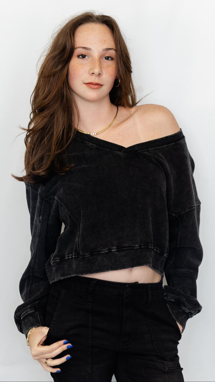Snow Wash V-Neck Sweatshirt