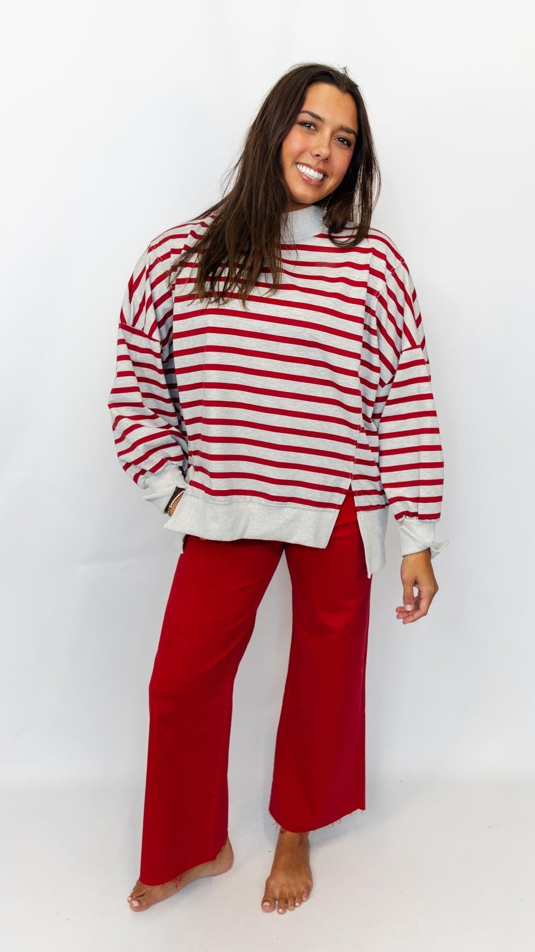 Striped Mock Neck Sweatshirt