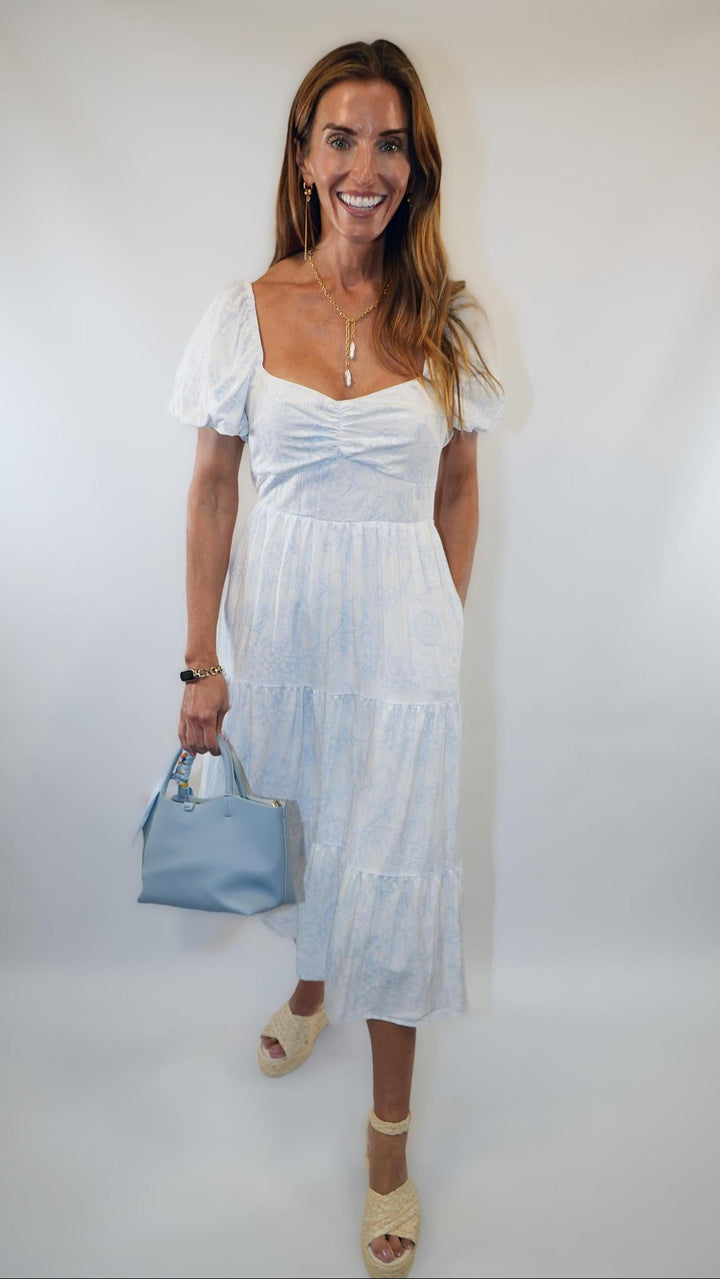Blue & White Tie Back Dress