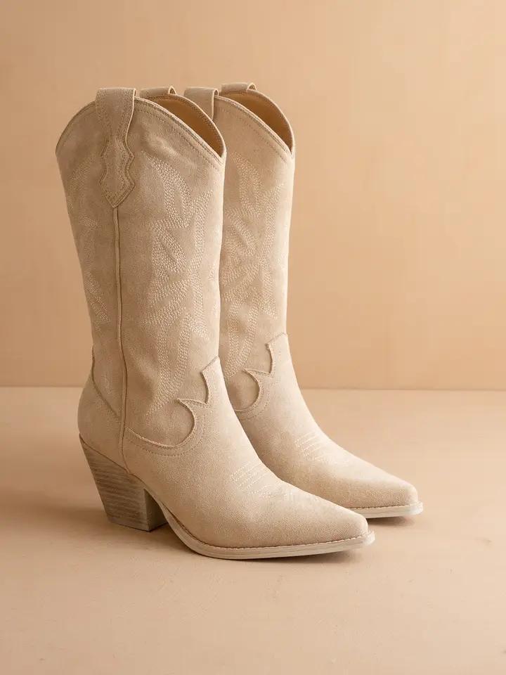 Cream Suede Western Cowboy Boot