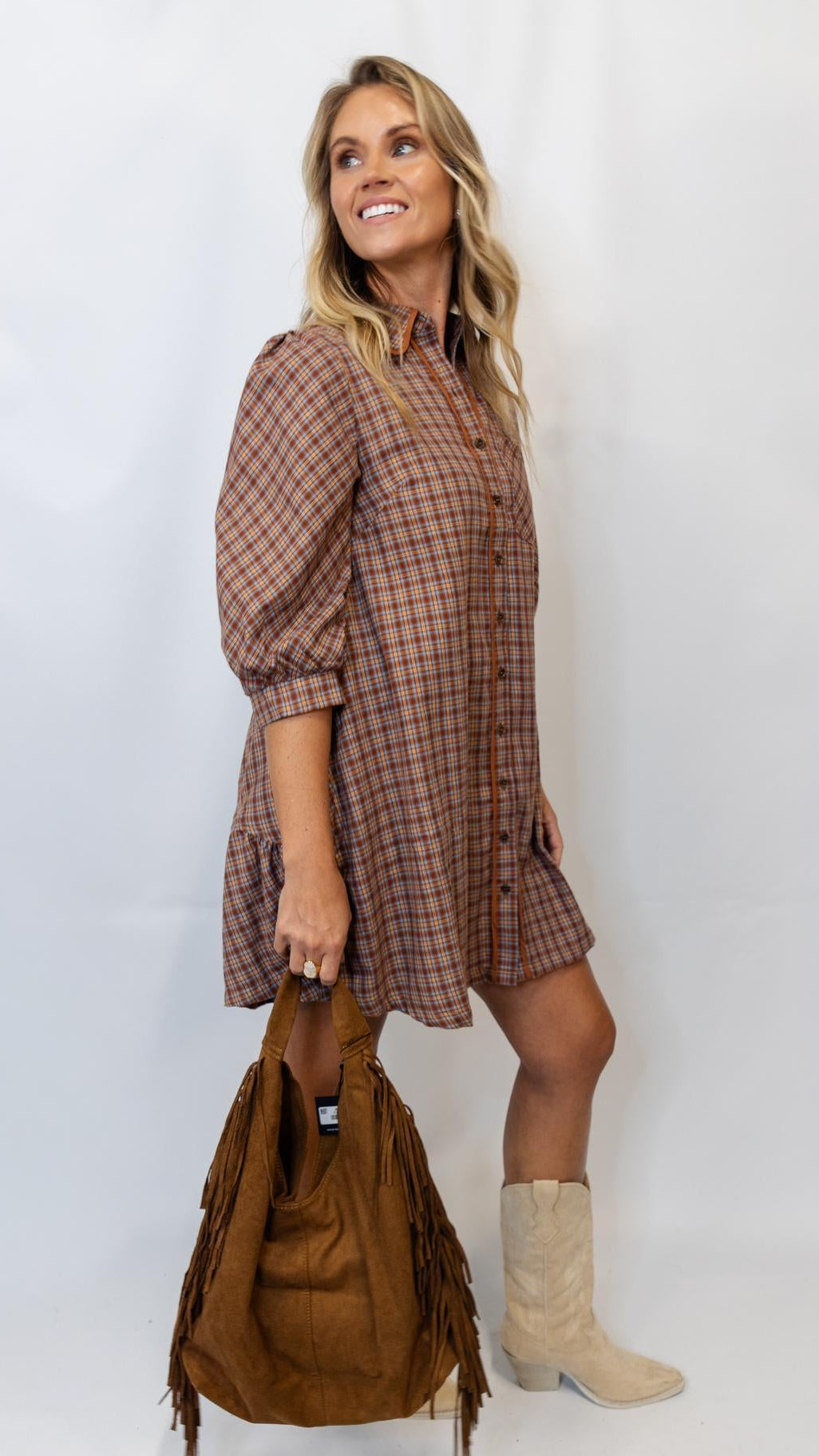 Plaid Button Down Shirt Dress
