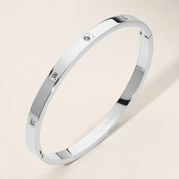 Stainless Steel Stone Paved Pointed Hinged Bangle Bracelet