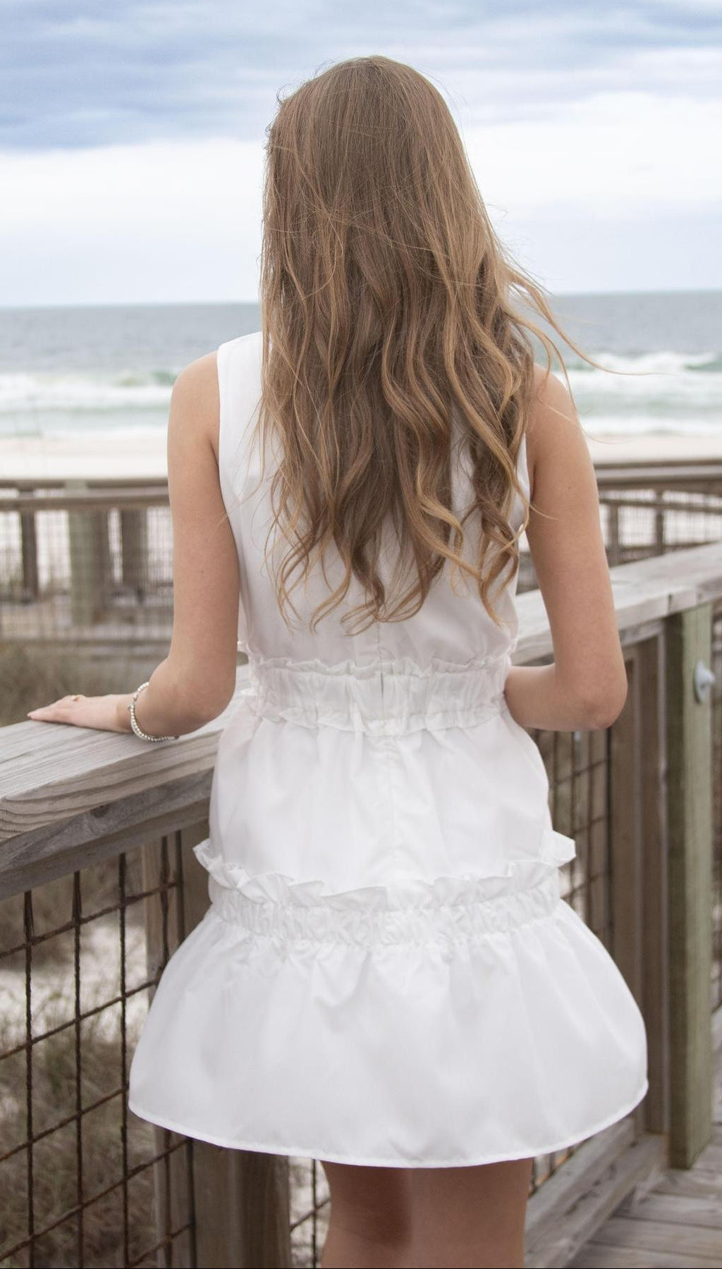 Mock Neck White Ruffle Dress