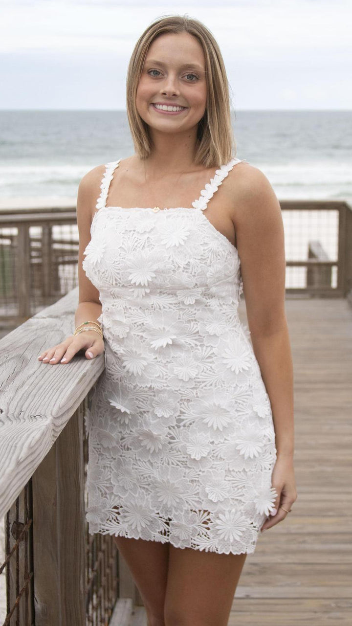 3D Crochet Lace Floral Mini Dress