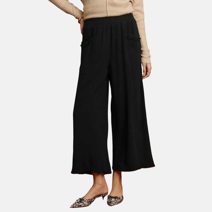Linen Frayed Palazzo Pants