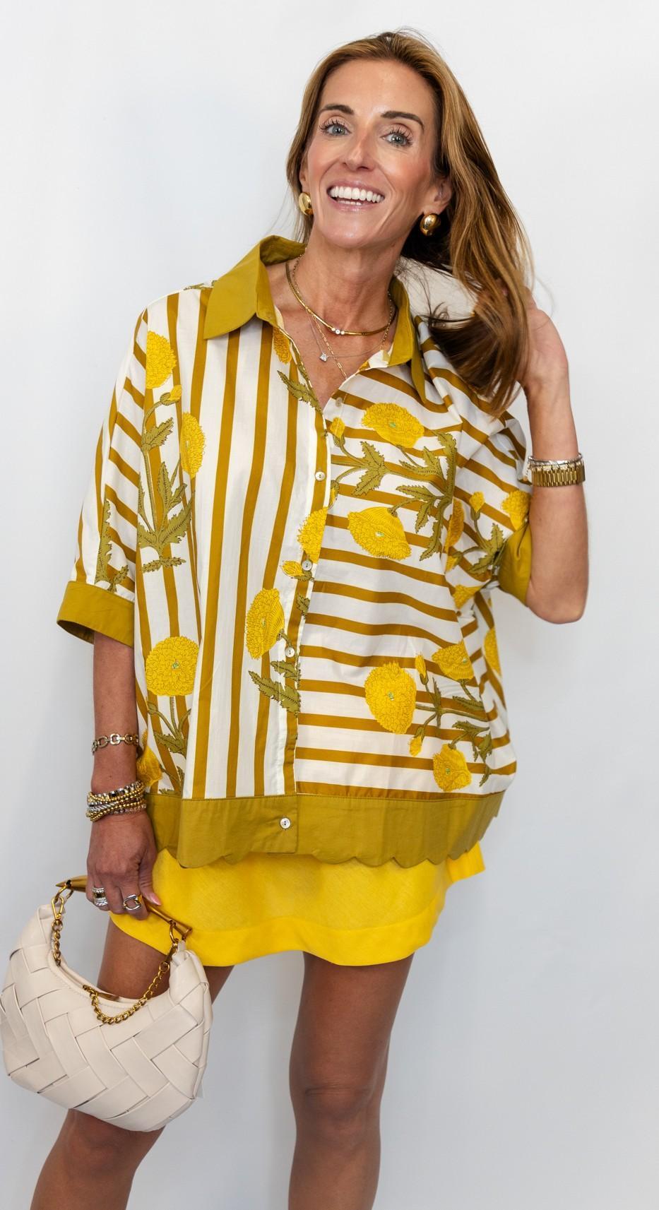 Mix Floral Stripe Button Down