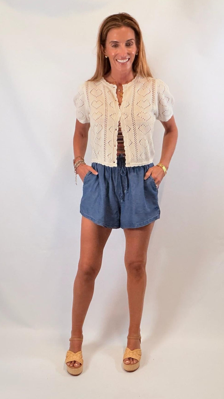 Pointelle Puff Cardigan