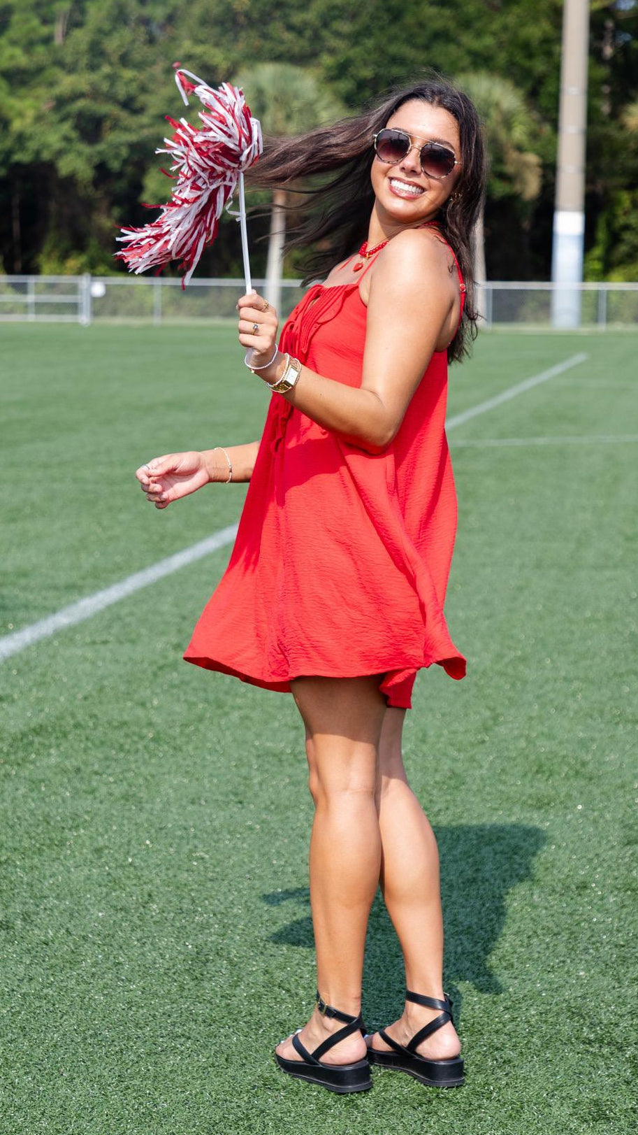 Ruffle Bib Tie-Front Mini Dress