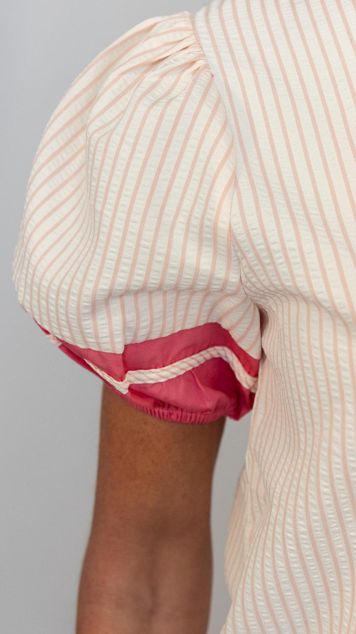 Pink Puff Sleeve Striped Top - view 5