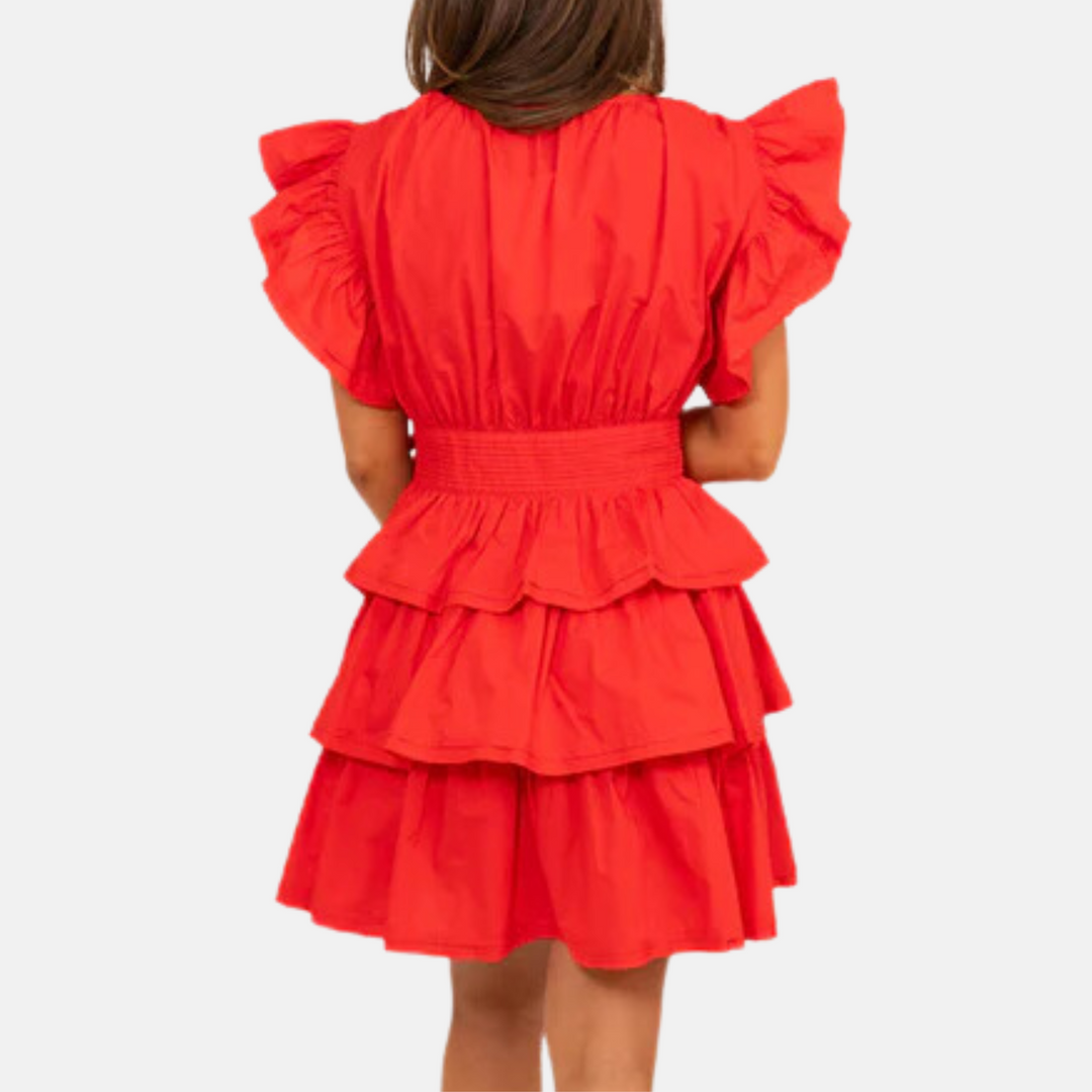 Solid Wrap Ruffle Dress