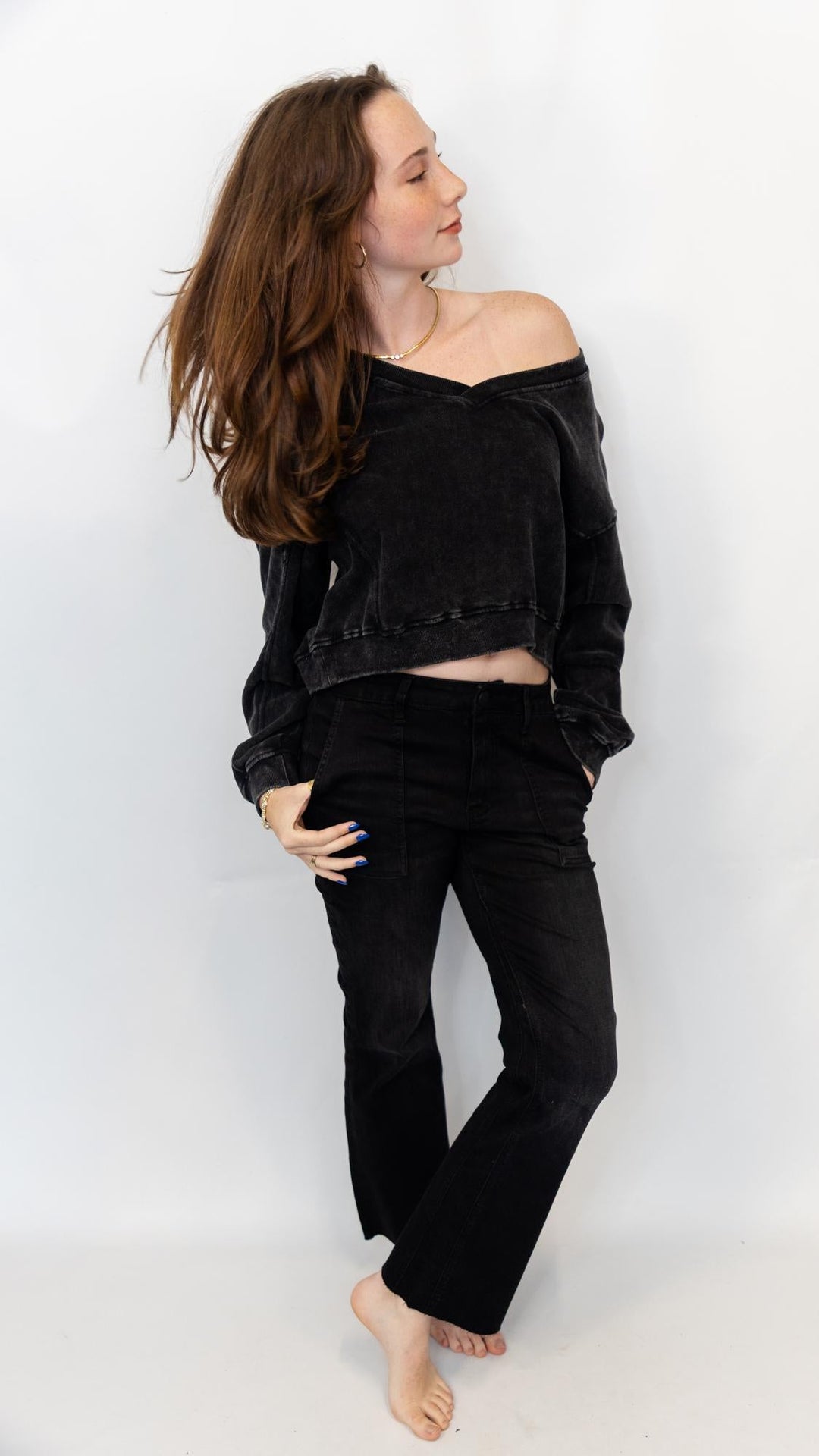 Snow Wash V-Neck Sweatshirt