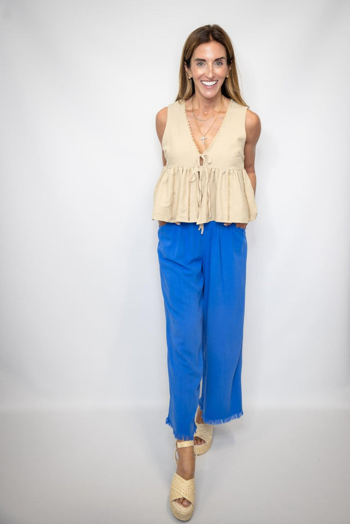 Lace Trim Tie Front Top