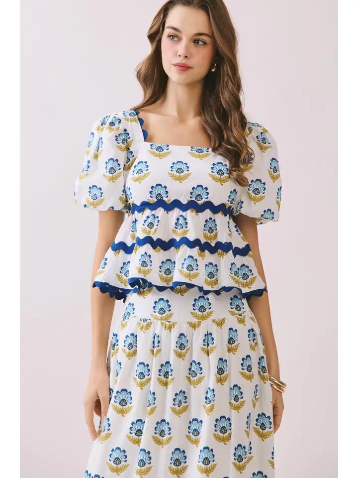 Floral Layered Ruffle Ric Rac Top