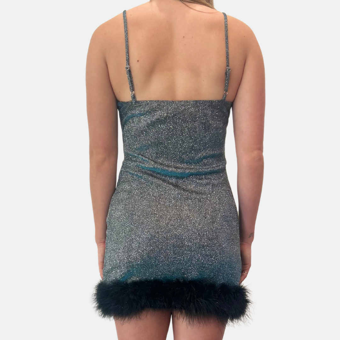 Feather Trim Metallic Dress