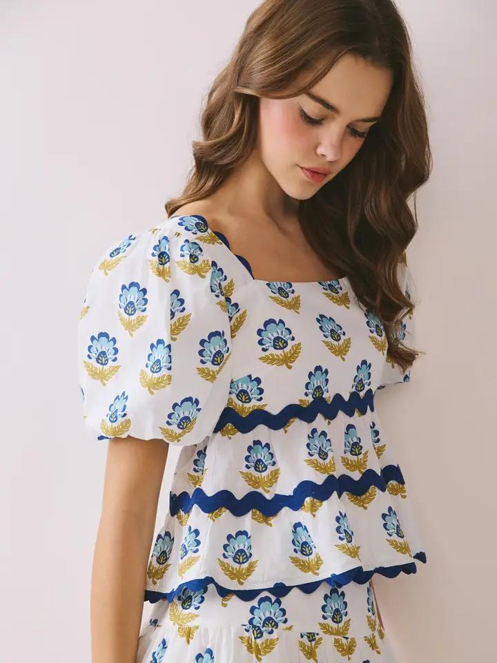 Floral Layered Ruffle Ric Rac Top
