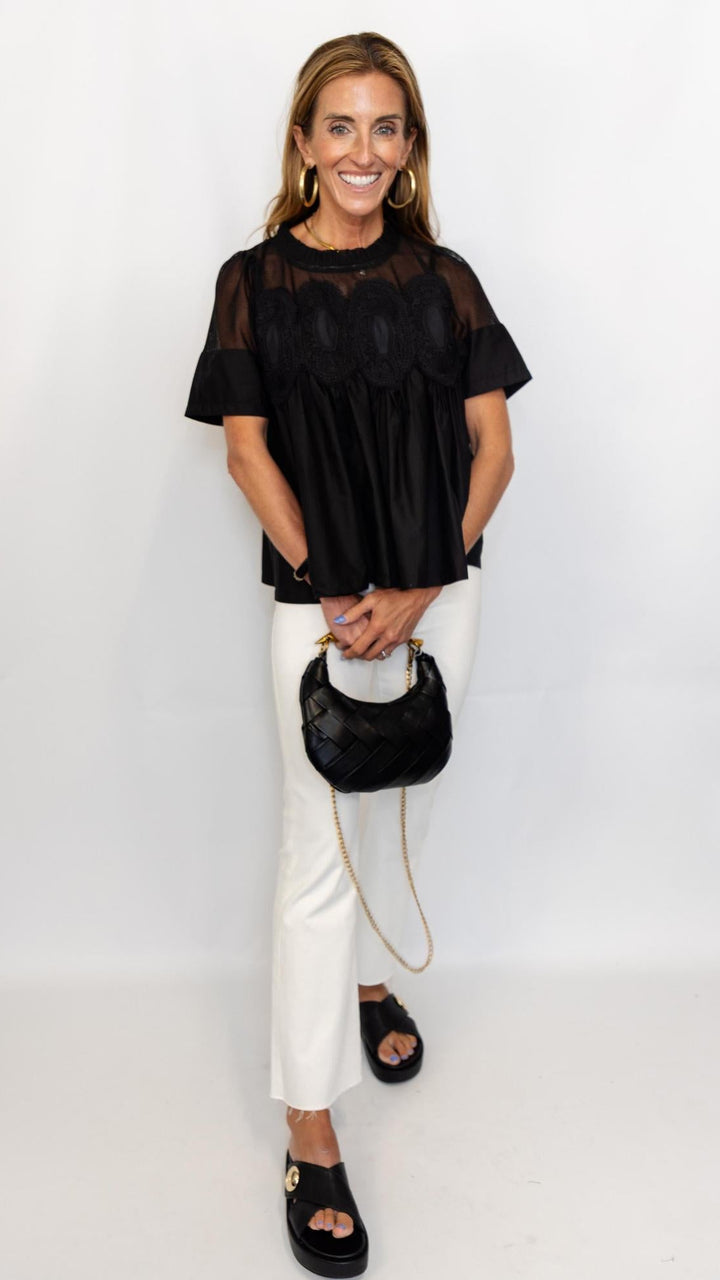 Mesh Combined Applique Top